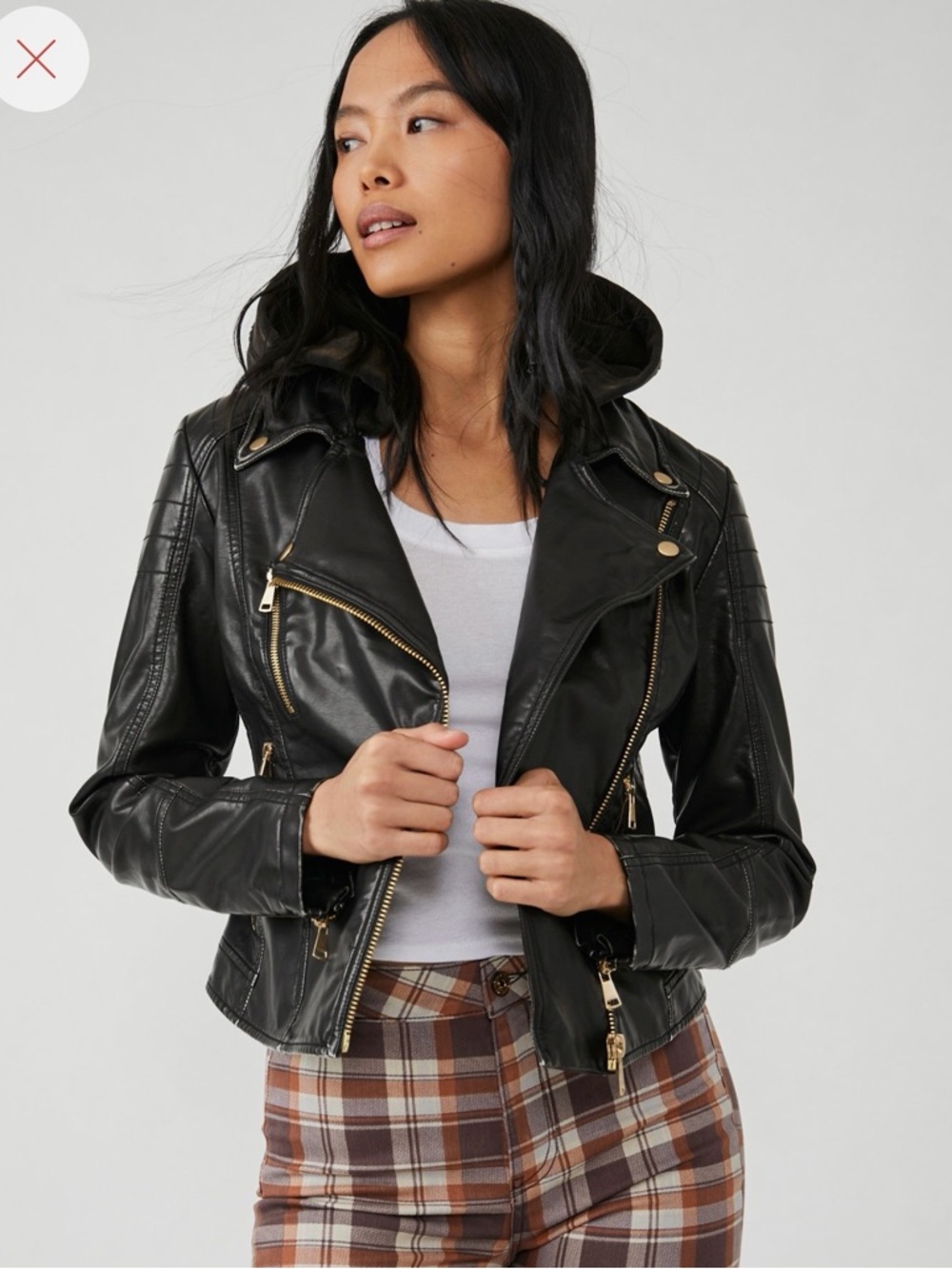 We the Free by Free People Harriett Vegan Leather Moto Jacket with Hood
